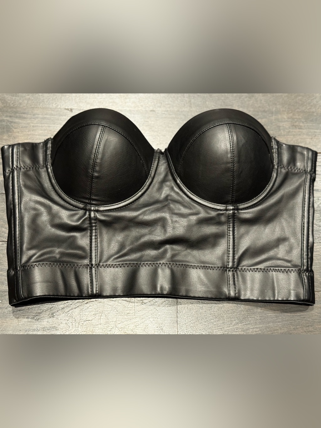 Black Faux Leather Strapless Bustier Top